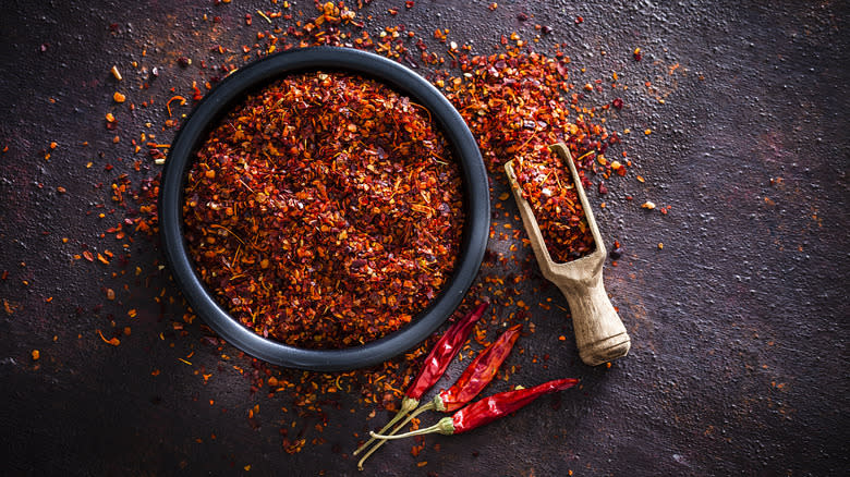 A bowl of chili flakes