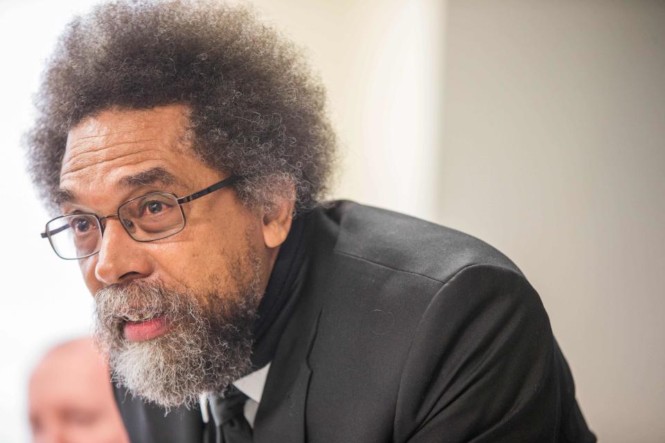 Professor of Philosophy and Christian Practice at the Union Theological Seminary Cornel West speaks during a press conference calling for Congress and the US Department of Justice to launch a federal investigation into the hiring and promoting practices of United Airlines at The National Press Club September 15, 2016 in Washington, D.C.