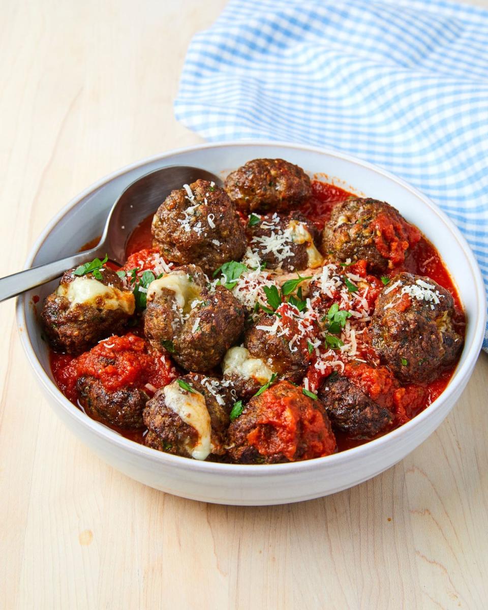 <p>For crispy-on-the-outside, tender-on-the-inside <a href="https://www.delish.com/cooking/g1753/best-meatball-recipes/" rel="nofollow noopener" target="_blank" data-ylk="slk:meatballs;elm:context_link;itc:0;sec:content-canvas" class="link ">meatballs</a>, turn to the <a href="https://www.delish.com/cooking/g4711/air-fryer-recipes/" rel="nofollow noopener" target="_blank" data-ylk="slk:air fryer;elm:context_link;itc:0;sec:content-canvas" class="link ">air fryer</a>. It will replicate the crust you get when you pan fry—without any oil. Another bonus: You aren't required to stand near a splattering stove to turn the meatballs every couple of minutes. Win win!</p><p>Get the <a href="https://www.delish.com/cooking/recipe-ideas/a35526108/air-fryer-meatballs-recipe/" rel="nofollow noopener" target="_blank" data-ylk="slk:Air Fryer Mozzarella Stuffed Meatballs recipe;elm:context_link;itc:0;sec:content-canvas" class="link "><strong>Air Fryer Mozzarella Stuffed Meatballs recipe</strong></a>.</p>