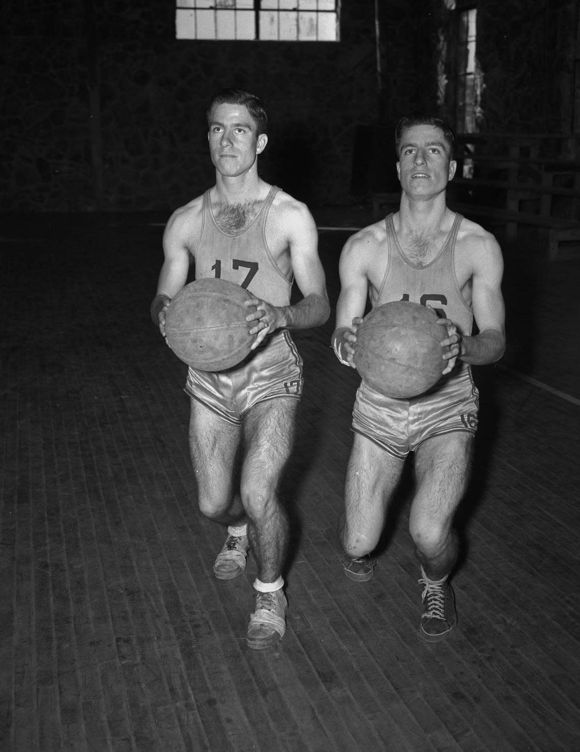 Jan. 21, 1940: “Keller’s Double Trouble”: Accounting for two-thirds of the scoring for Keller High School’s basketball team are the Pulliam twins. The twin brother forward combination of (left to right) Lloyd Pulliam, No. 17, and Boyd Pulliam, No. 16, has been tough on opponents all season. The twins go into action tonight in a home game against Birdville High School which counts in the Tarrant County League standings. Fort Worth Star-Telegram archive/UT Arlington Special Collections