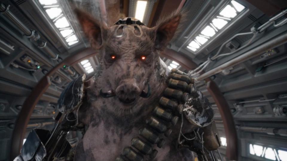 A giant cybernetic war pig in Guardians of the Galaxy Vol. 3