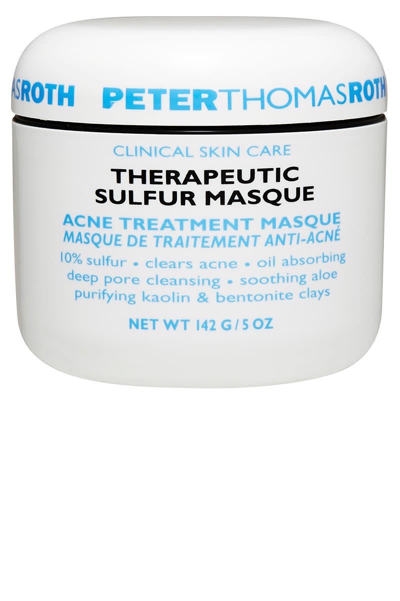 <p>The mild antimicrobial properties of sulfur push back against the bacteria that causes acne, making it a good choice for people whose skin doesn't respond well to ingredients like benzoyl peroxide. <br></p><p><strong>Peter Thomas Roth </strong>Therapeutic Sulfur Masque, $47, sephora.com. </p><p><a class="link " href="https://go.redirectingat.com?id=74968X1596630&url=http%3A%2F%2Fwww.sephora.com%2Ftherapeutic-sulfur-masque-acne-treatment-masque-P3617&sref=https%3A%2F%2Fwww.harpersbazaar.com%2Fbeauty%2Fskin-care%2Fg11653081%2Fbest-acne-products%2F" rel="nofollow noopener" target="_blank" data-ylk="slk:SHOP;elm:context_link;itc:0;sec:content-canvas">SHOP</a></p>