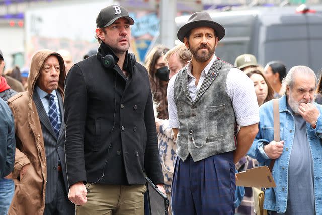 <p>Jason Howard/Bauer-Griffin/GC Images</p> John Krasinski and Ryan Reynolds are seen on the set of "Imaginary Friends" on October 03, 2022 in New York City.