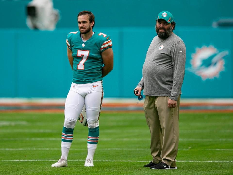 Miami Dolphins kicker Jason Sanders (7), before the start of their game agains the New England Patriots.