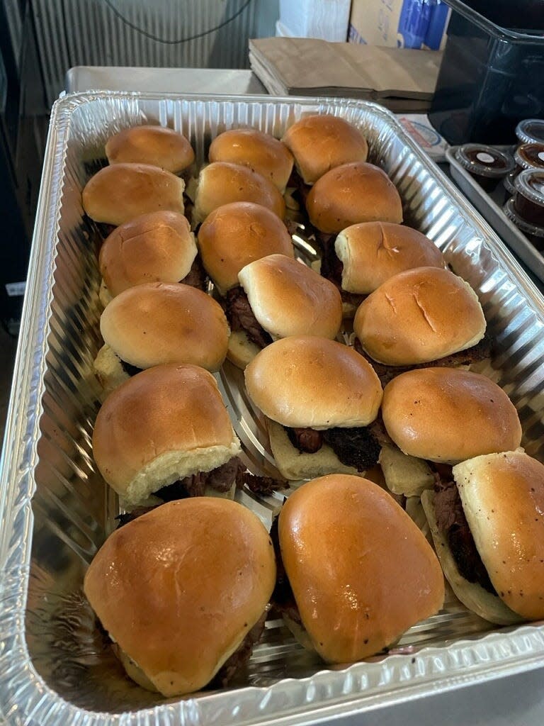 Brisket sliders await RAGBRAI route inspection riders at Luther's Whatcha Smokin' BBQ + Brew.