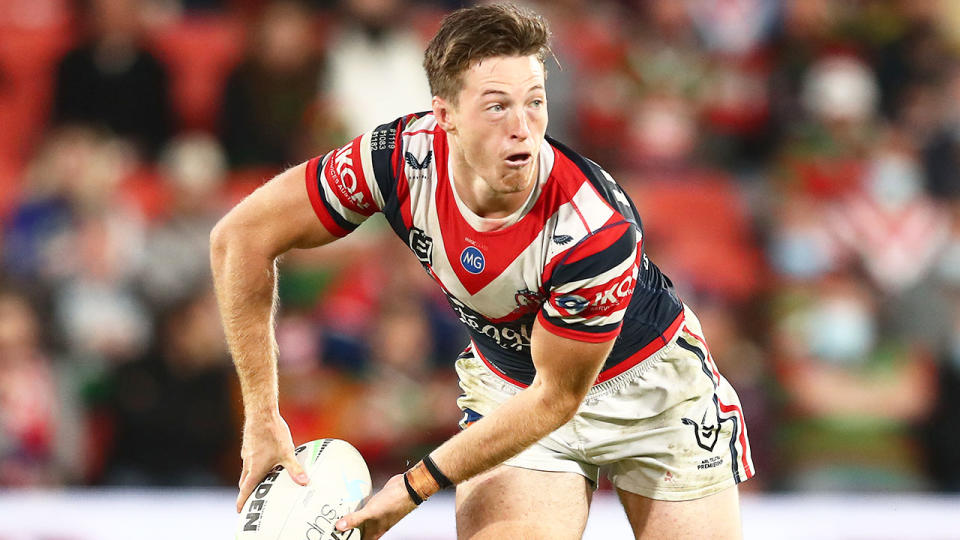 Seen here, hooker Sam Verrills is suspended for the Roosters' finals clash against Manly. 