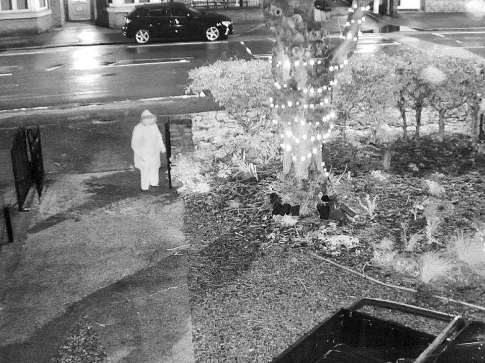 CCTV footage captured a woman entering Dan Hubbert's garden in Cottingham, near Hull, on Sunday, 9 December, 2018, and cutting his family's Christmas lights. (Dan Hubbert/Facebook)