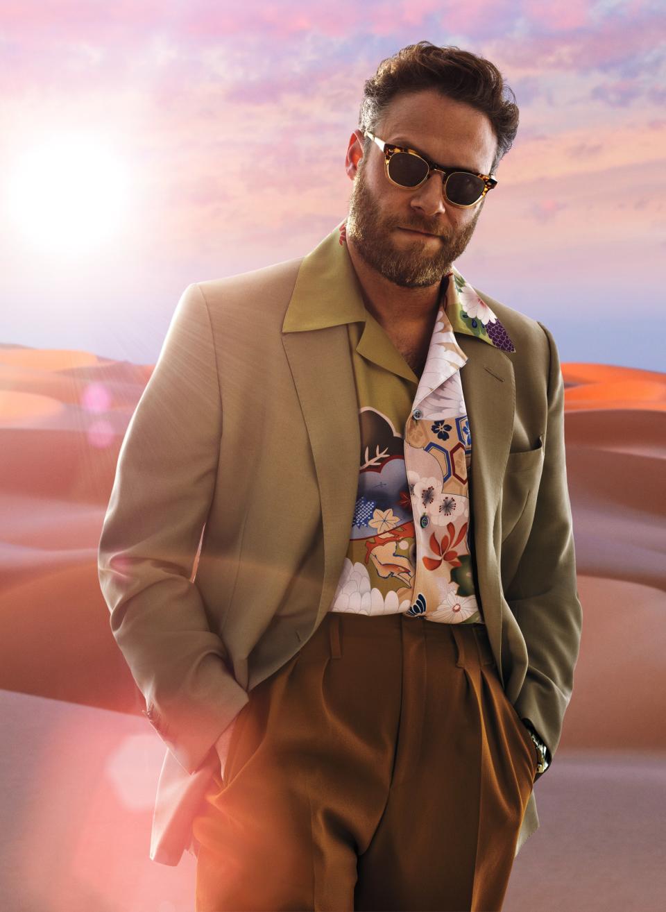 <cite class="credit">Jacket, $2,095, by Dunhill / Shirt, $1,590, by Maison Margiela at Barneys New York / Pants, $338, by Masion Kitsuné / Sunglasses, $645, by Mr. Leight</cite>