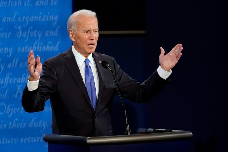 Le candidat démocrate à la présidentielle américaine Joe Biden lors de son débat avec Donald Trump le 22 octobre 2020 à Nashville, dans le Tennessee - Morry GASH © 2019 AFP