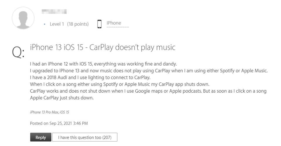 iPhone 13又出Bug！果粉怨連接CarPlay「無法播歌」解決方法曝光