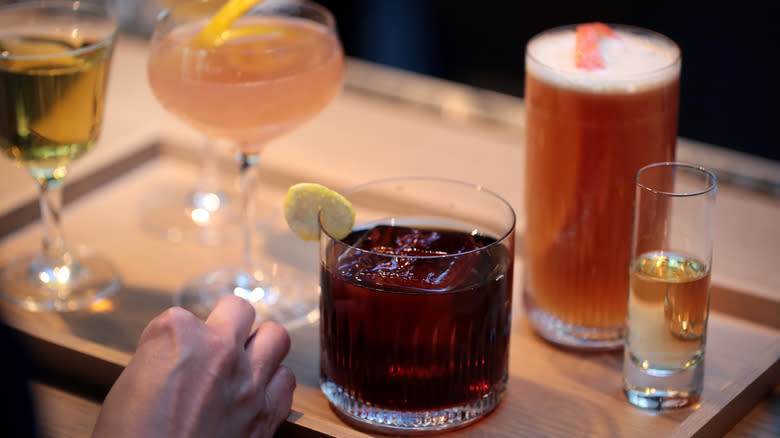 cocktails on serving tray