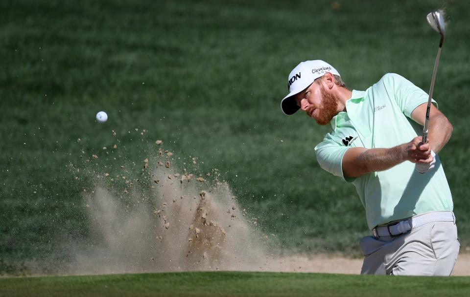 ABU DHABI, UNITED ARAB EMIRATES - JANUARY 18: Sebastian Soderberg of Sweden plays a bunker shot on the second during Day Three of the Abu Dhabi HSBC Championship at Abu Dhabi Golf Club on January 18, 2020 in Abu Dhabi, United Arab Emirates. (Photo by Ross Kinnaird/Getty Images)
