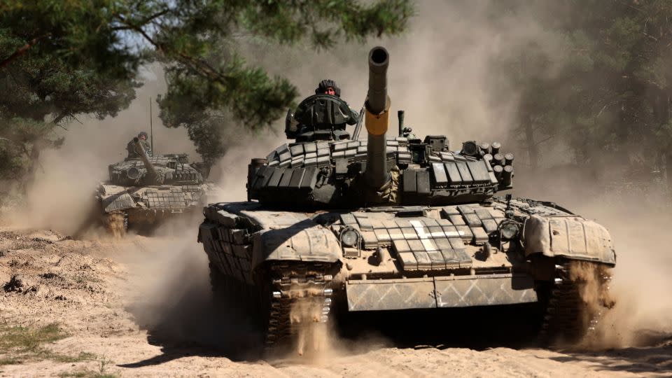 Ukrainian tanks train in the Chernihiv region. - Anatolii Stepanov/AFP/Getty Images