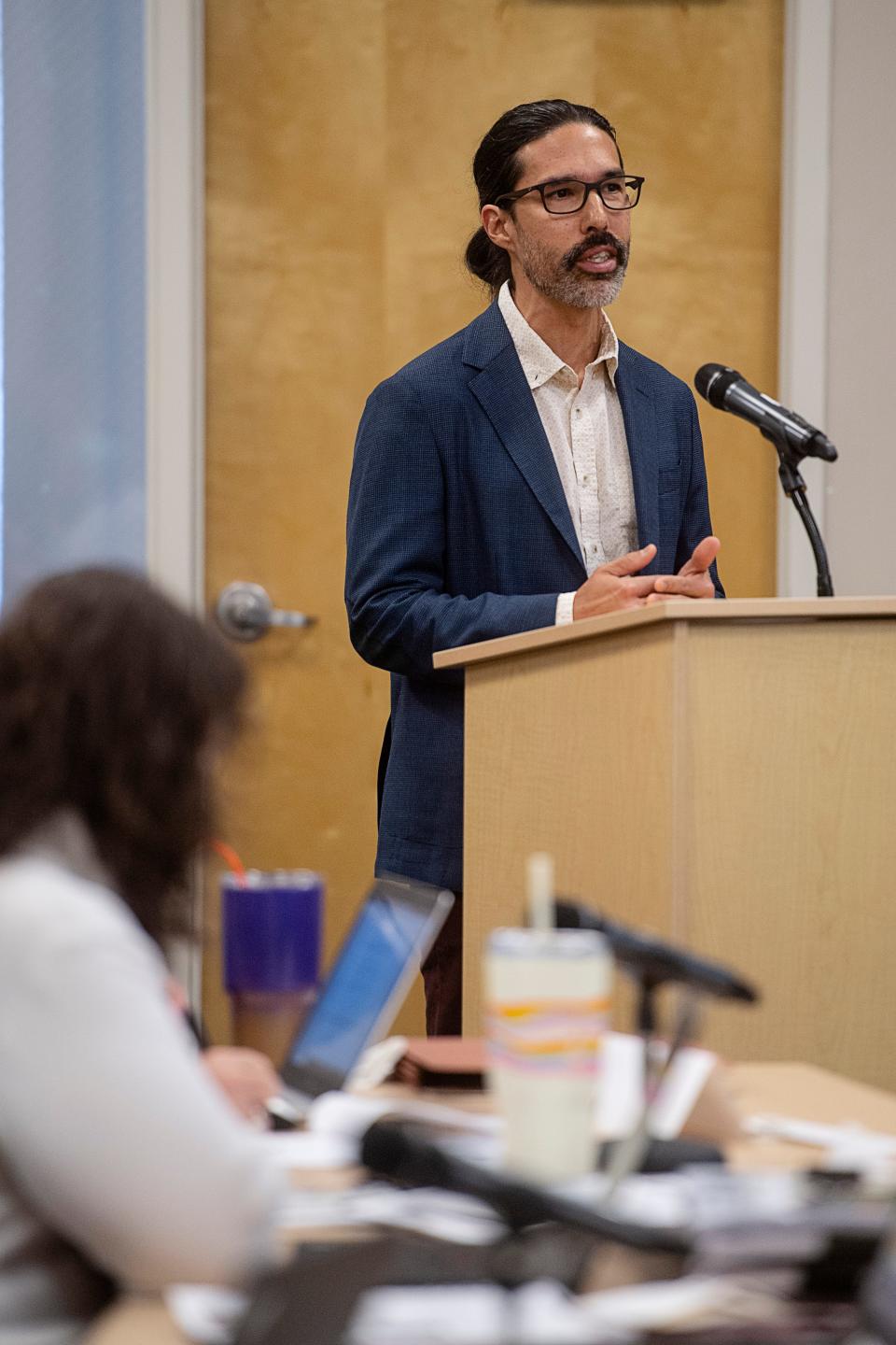 Tommy Seijo, a realtor and former educator, speaks in favor of Buncombe County's 2043 Comprehensive Plan before the Planning Board’s vote May 2, 2023.