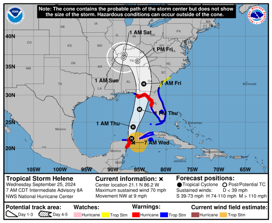 A map showing the path of the storm as it approaches the Florida Panhandle.