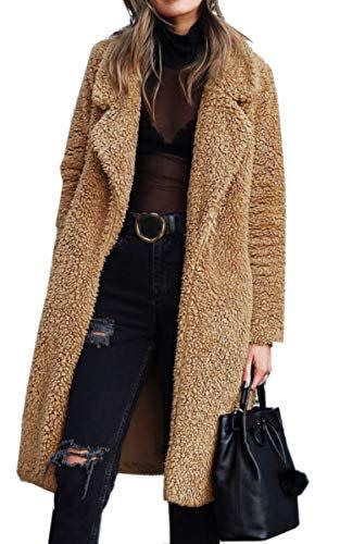 39) Women's Fuzzy Fleece Lapel Open Front Long Coat