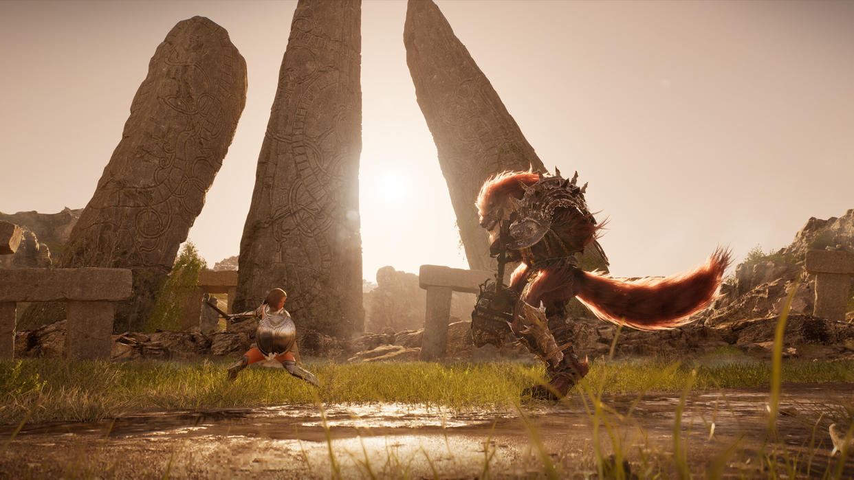  A warrior faces a humanoid beast in a screenshot from Vindictus: Defying Fate announcement trailer. 