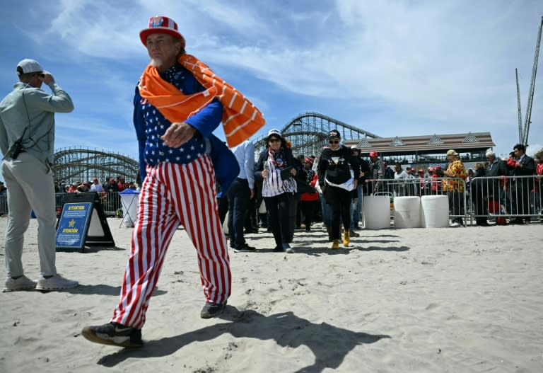 Diehard fans of former president Donald Trump had traveled from as far afield as Hawaii to attend his rally in Wildwood, New Jersey, with some camping out on a beach (Jim WATSON)
