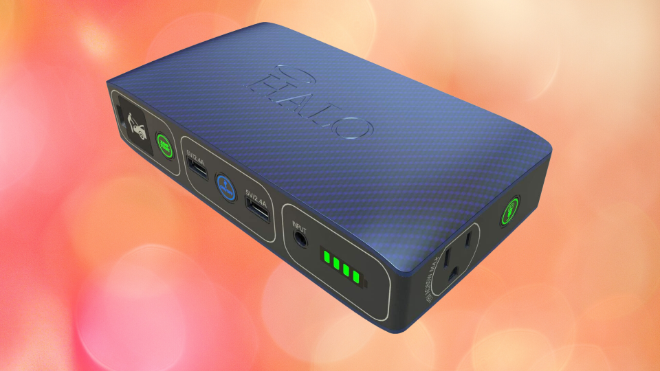 The portable charger can juice up your laptop, smartphone, tablet and even your car. (Photo: HALO)