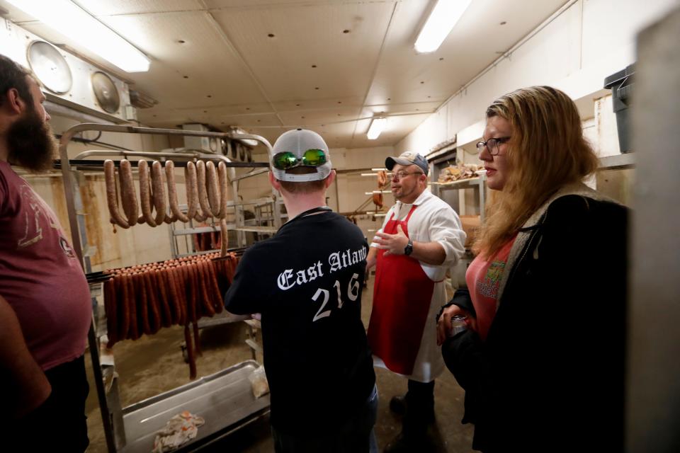 Johnston's Old Fashioned Meat Market meat processor John Jackson gives a tour of the meat processing facilities during the 2019 Farm Tour Sunday, Oct. 13, 2019. 