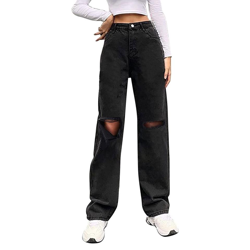 Genleck Women Loose Ripped Boyfriends Jeans High Waist Baggy Denim Pants Distressed Wide Leg Jeans Y2K Mom Jeans