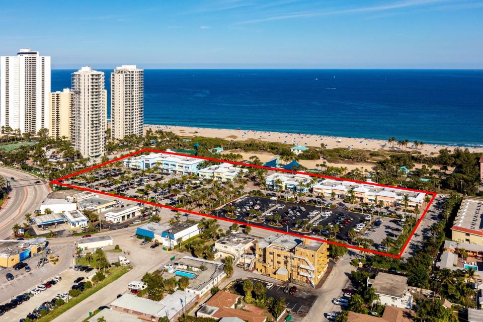 Ocean Walk mall on Singer Island in Riviera Beach outlined in red.