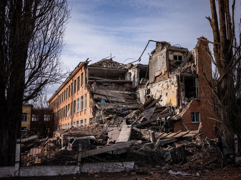 A school building damaged in the northern Ukrainian city of Chernihiv on March 4, 2022.