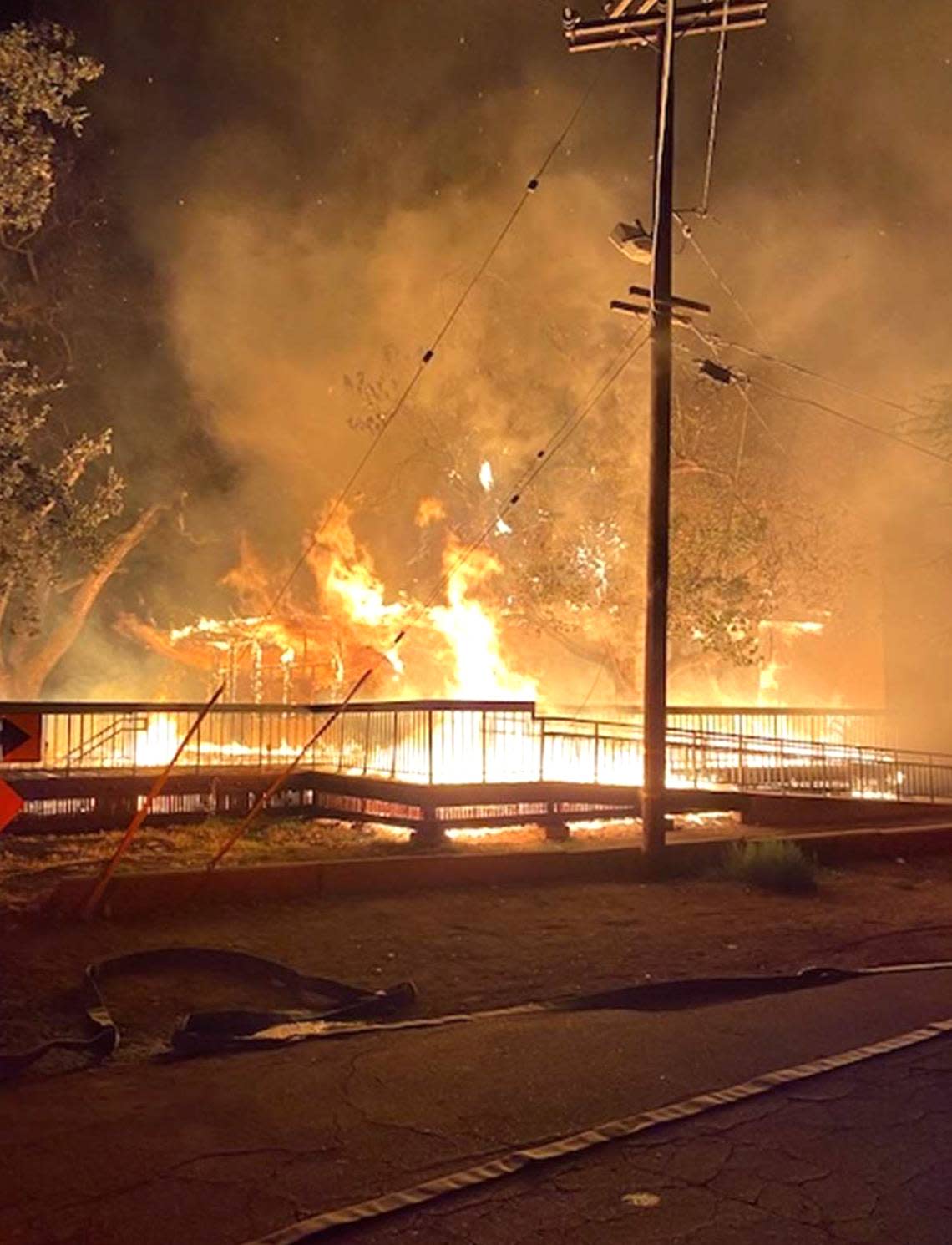 An early morning fire destroyed the American Legion Memorial Hall in Tuolumne River Regional Park in Modesto, Calif., on Thursday, July 21, 2022.