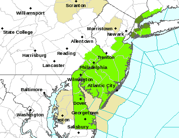 The National Weather Service has placed lower Bucks County and portions of South Jersey under a hazardous weather outlook that will last through Thursday, May 9.