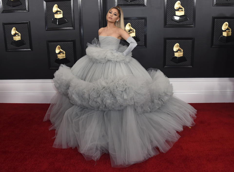 Ariana Grande arrives at the 62nd annual Grammy Awards at the Staples Center on Sunday, Jan. 26, 2020, in Los Angeles. (Photo by Jordan Strauss/Invision/AP) (Photo: Jordan Strauss/Invision/AP)