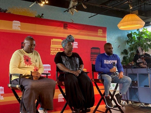 Sheldon Scott, Tamar-kali and Elijah Heyward III discuss their Gullah culture at a panel Sept. 25 during the 2023 March on Washington Film Festival in Washington, D.C.