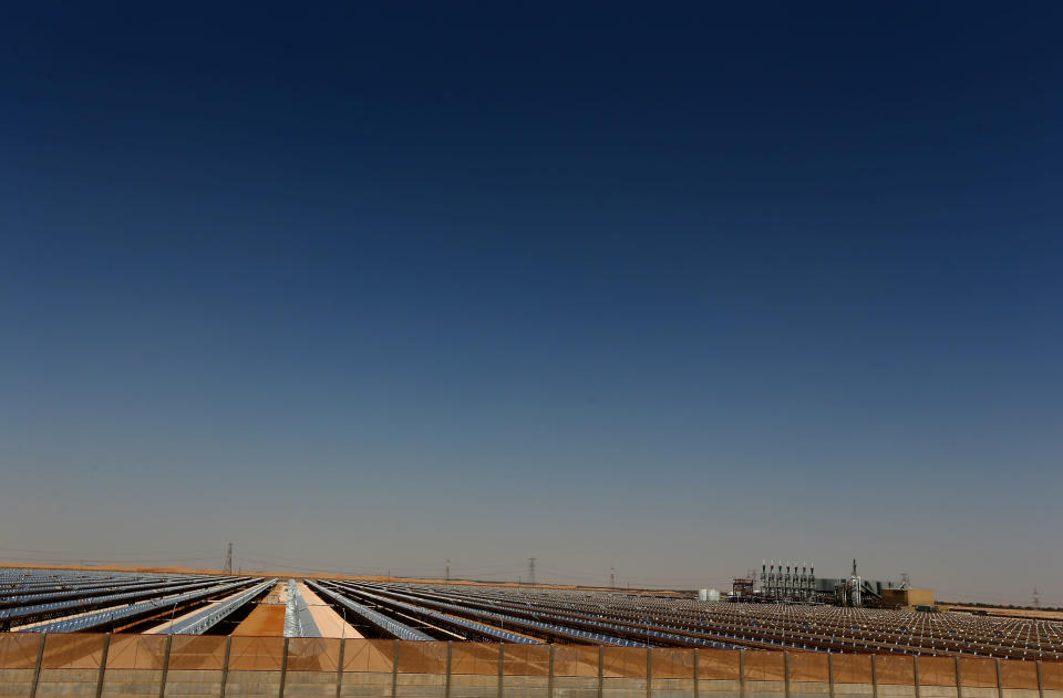 A general view shows the Shams 1, Concentrated Solar power (CSP) plant, in al-Gharibiyah district on the outskirts of Abu Dhabi. (MARWAN NAAMANI/AFP/Getty Images)