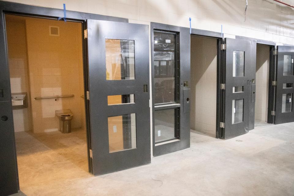 New jail cells that can be seen from a central observation tower wait to be finished July 16 in the new Wood County Sheriff's Office and Jail in Wisconsin Rapids.