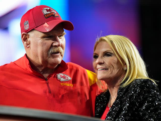 Cooper Neill/Getty Andy Reid of the Kansas City Chiefs celebrates with wife Tammy Reid after Super Bowl LVII against the Philadelphia Eagles in February 2023.