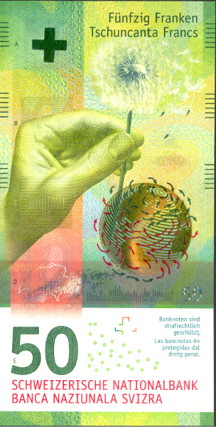 <p>Switzerland’s 50 Franc Note (International Bank Note Society) </p>