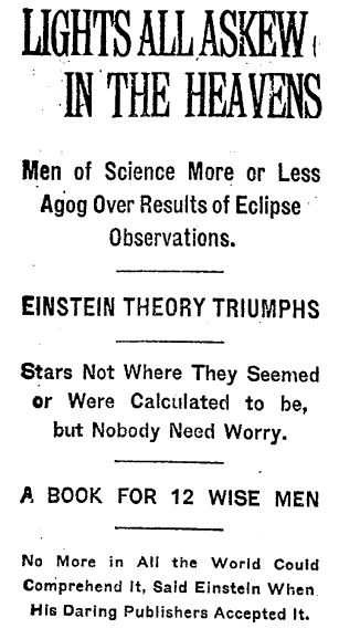 The New York Times reported the Eddington Experiment and its role in proving Einstein’s theory of relativity. (Credit: Public Domain)