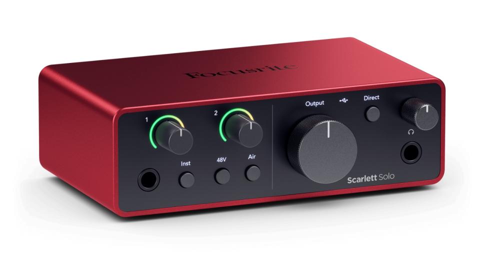 Angled shot of the Focusrite Scarlett solo audio interface