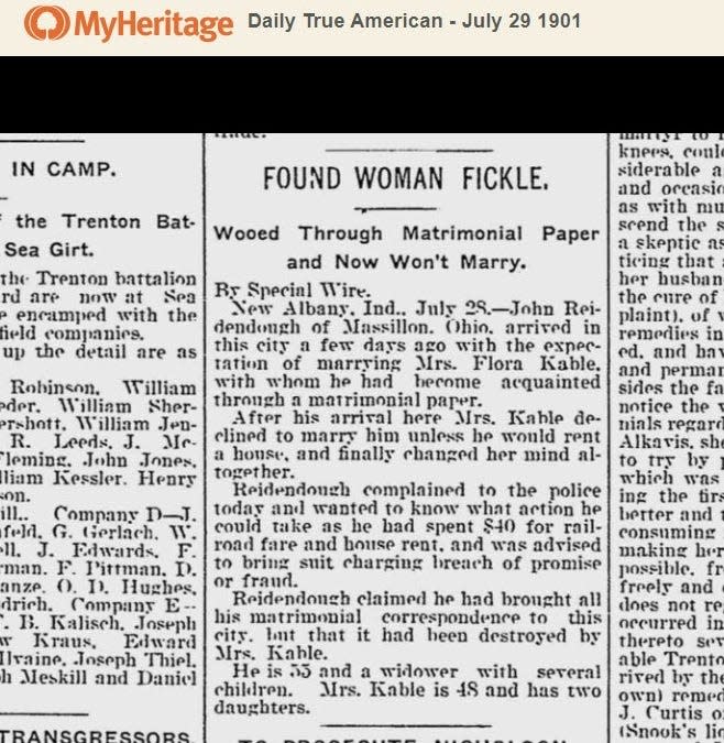 Daily True American, Trenton, Mercer County, NJ (when Tinder dates go wrong) July 29, 1901