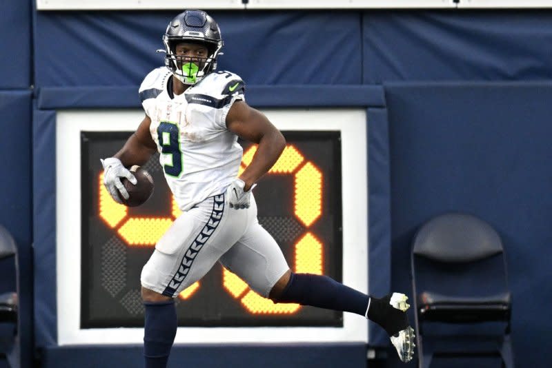 Seattle Seahawks running back Kenneth Walker is averaging 4 yards per carry this season, down from 4.6 in 2022. File Photo by Jon SooHoo/UPI