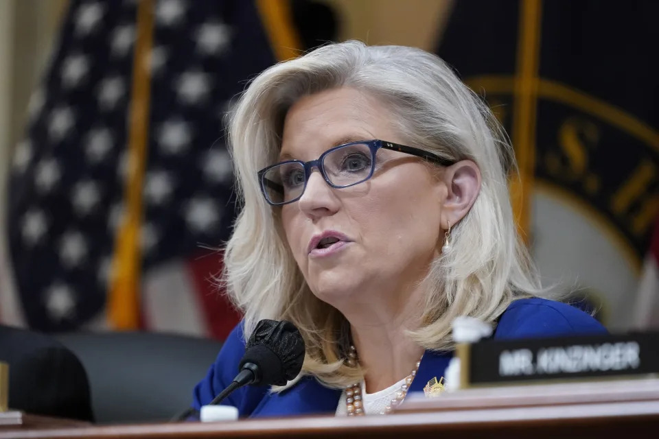 FILE - Vice Chair Liz Cheney, R-Wyo., speaks as the House select committee investigating the Jan. 6 attack on the U.S. Capitol, holds a hearing on Capitol Hill in Washington, Oct. 13, 2022. (AP Photo/J. Scott Applewhite, File)