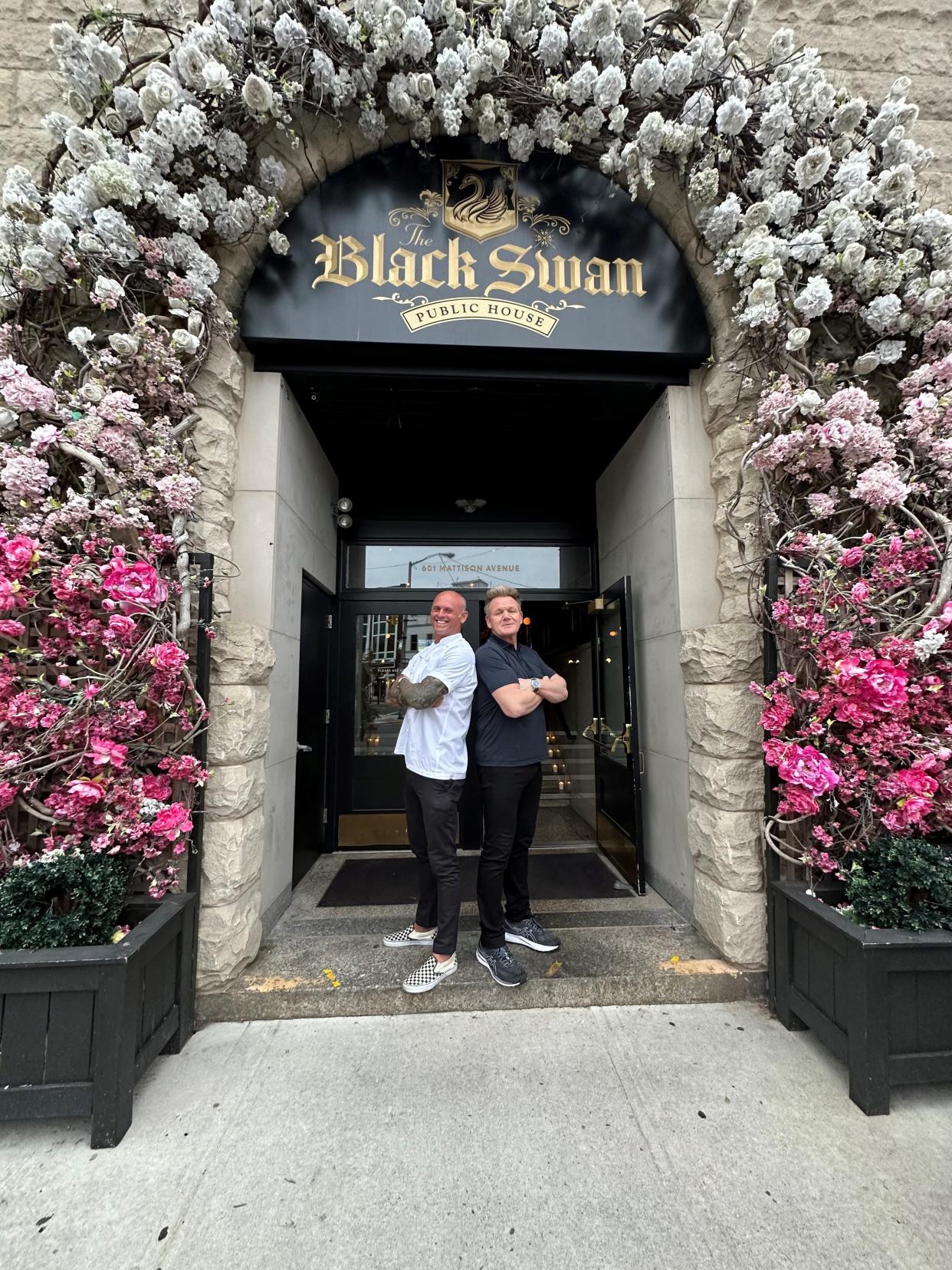 Chefs James Avery and Gordon Ramsay outside Avery's Asbury Park restaurant, The Black Swan.