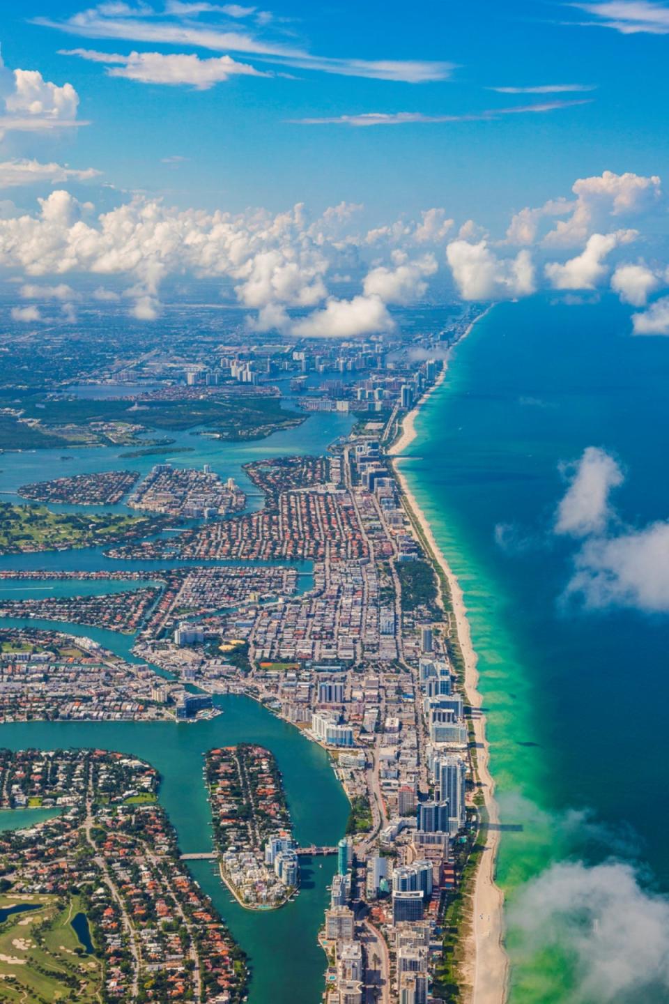 Aerial view of Miami near ocean