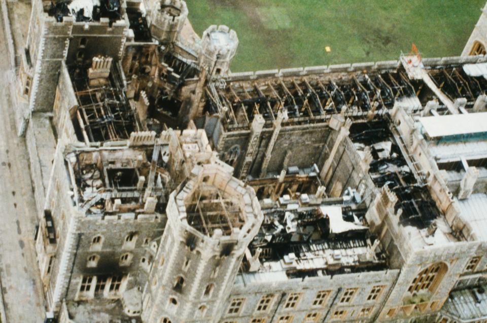 The aftermath of the Windsor Castle fire in 1992