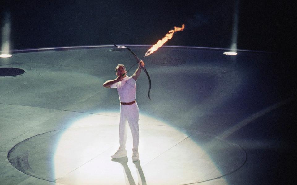 Antonio Rebollo  memorably lights the Olympic flame in 1992