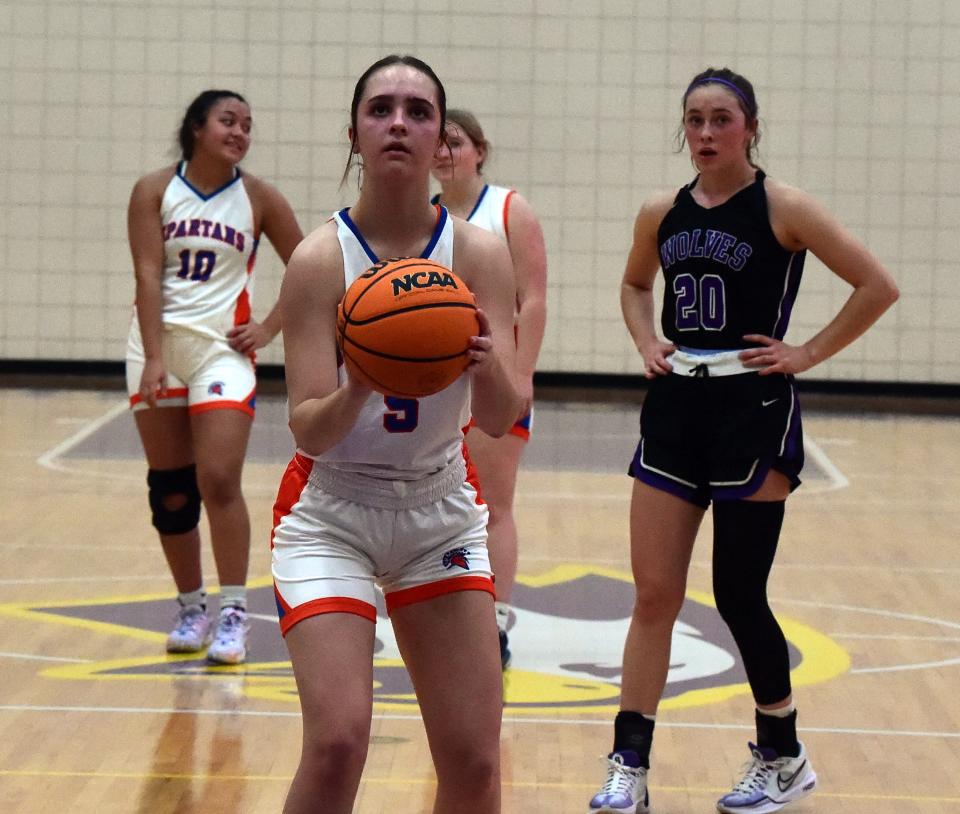 Thomas A. Edison's Payton Littlefield takes a foul shot during a 60-57 win over Union Springs in girls basketball Dec. 9, 2023 at Elmira College's Speidel Gymnasium.