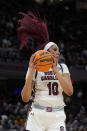 South Carolina center Kamilla Cardoso grabs a rebound during the second half of a Final Four college basketball game against North Carolina State in the women's NCAA Tournament, Friday, April 5, 2024, in Cleveland. (AP Photo/Morry Gash)