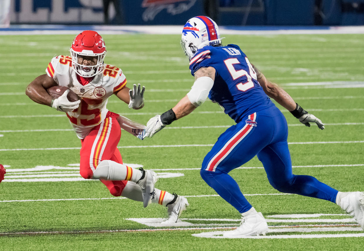 Kansas City Chiefs running back Clyde Edwards-Helaire ran for 803 yards in 13 games last season. (Mark Konezny/USA TODAY Sports)