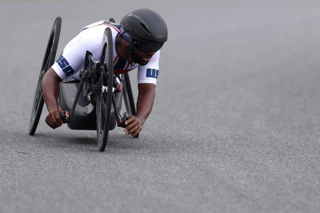 Freddie De Los Santos competes during the Men's H5 Road Race Time Trial on Day 7 of the Tokyo 2020 Paralympic Games on Aug. 31 in Tokyo. (Photo: Dean Mouhtaropoulos via Getty Images)