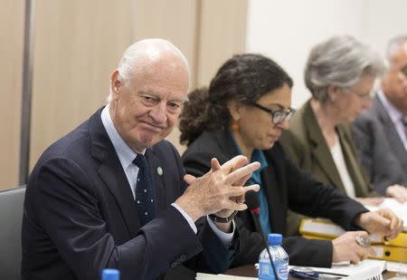 UN special envoy Staffan de Mistura attends a meeting on Syria at Palais des Nations in Geneva, Switzerland April 18, 2016. REUTERS/Xu Jinquan/Pool