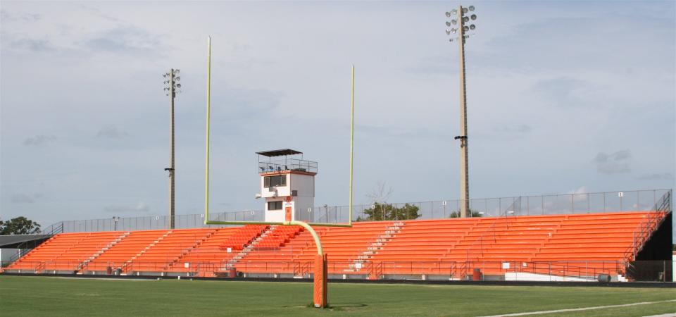 Orange abounds at Hoyt B. Cotney Stadium, high school football home of the Orange Park Raiders, pictured on August 23, 2007.  [Bill Johnson/My Clay Sun/File]